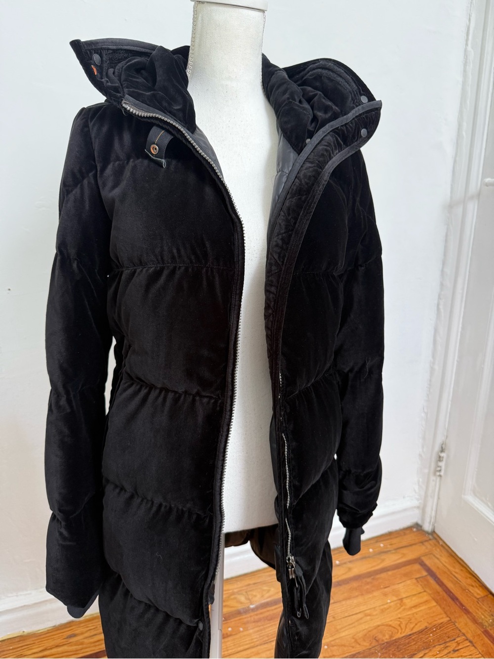 Parajumpers Black Velvet Puff Jacket with Hood